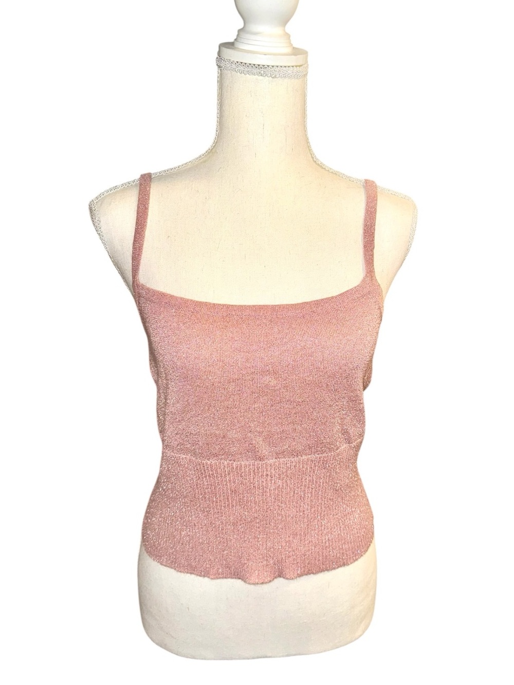 Cynthia Rowley Vtg Metallic Pink Ribbed cropped tank